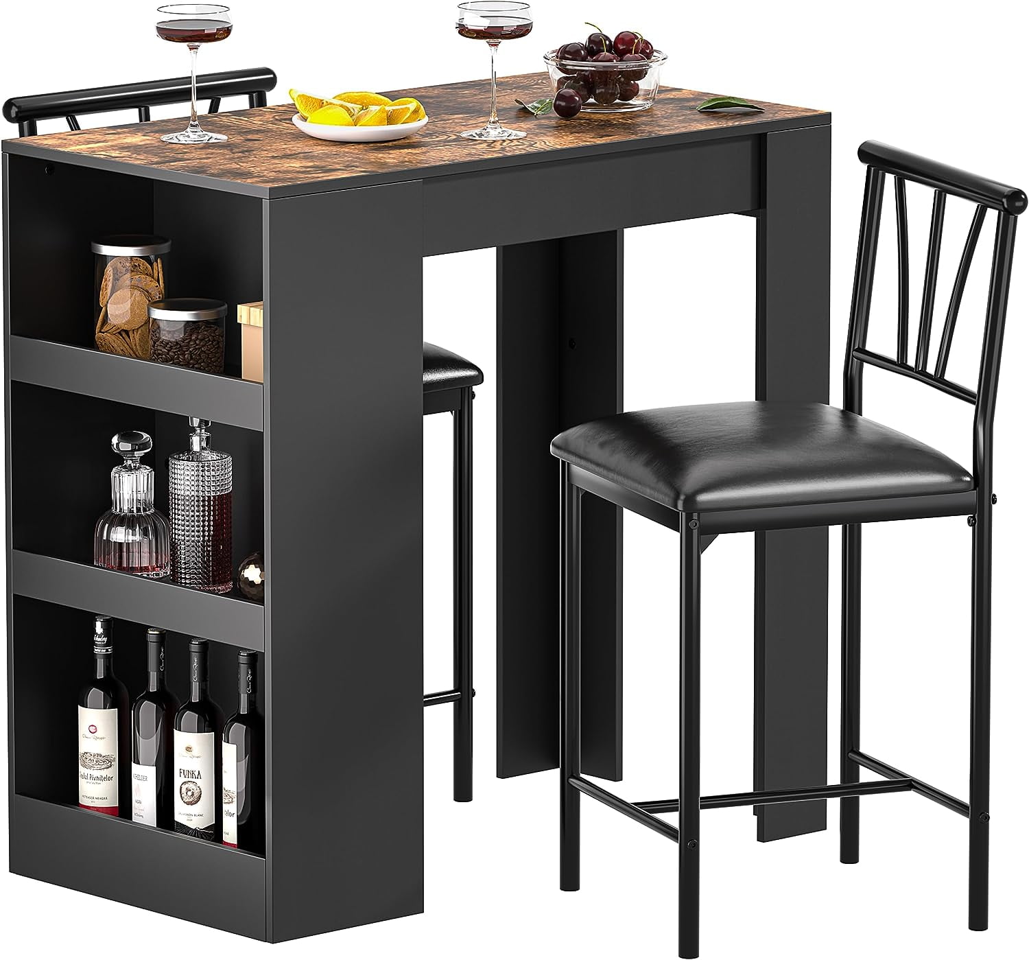VECELO Small Bar Table and Chairs Tall Kitchen Breakfast Nook with
