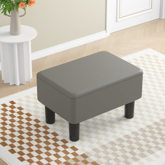 VECELO Small Footstool Ottoman, PU Leather Footrest with Legs, Rectangle Padded Seat for Living Room Bedroom, Gray
