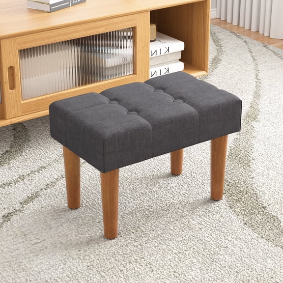 VECELO Small Tufted Foot Stool, Upholstered Footrest Ottoman with Legs, Fabric Rectangle Sofa Foot Rest for Living Room, Couch, Black