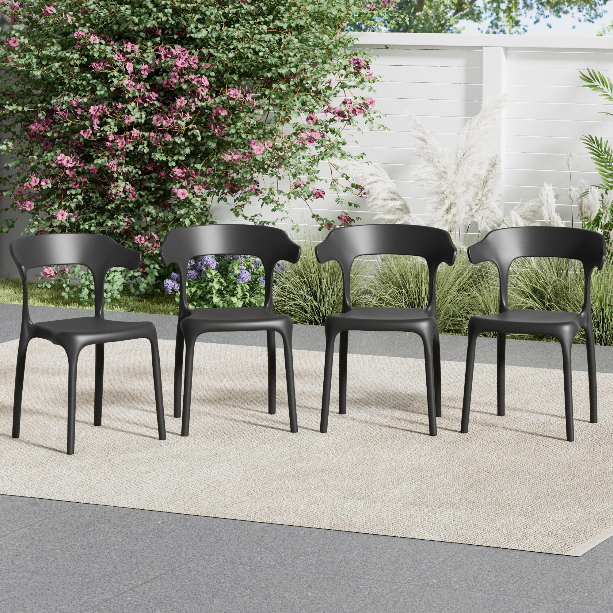 VECELO Stackable Patio Dining Chair Set of 4, Outdoor/Indoor Dining Chairs for Restaurant, Poolside and Garden, No Assembly, Black