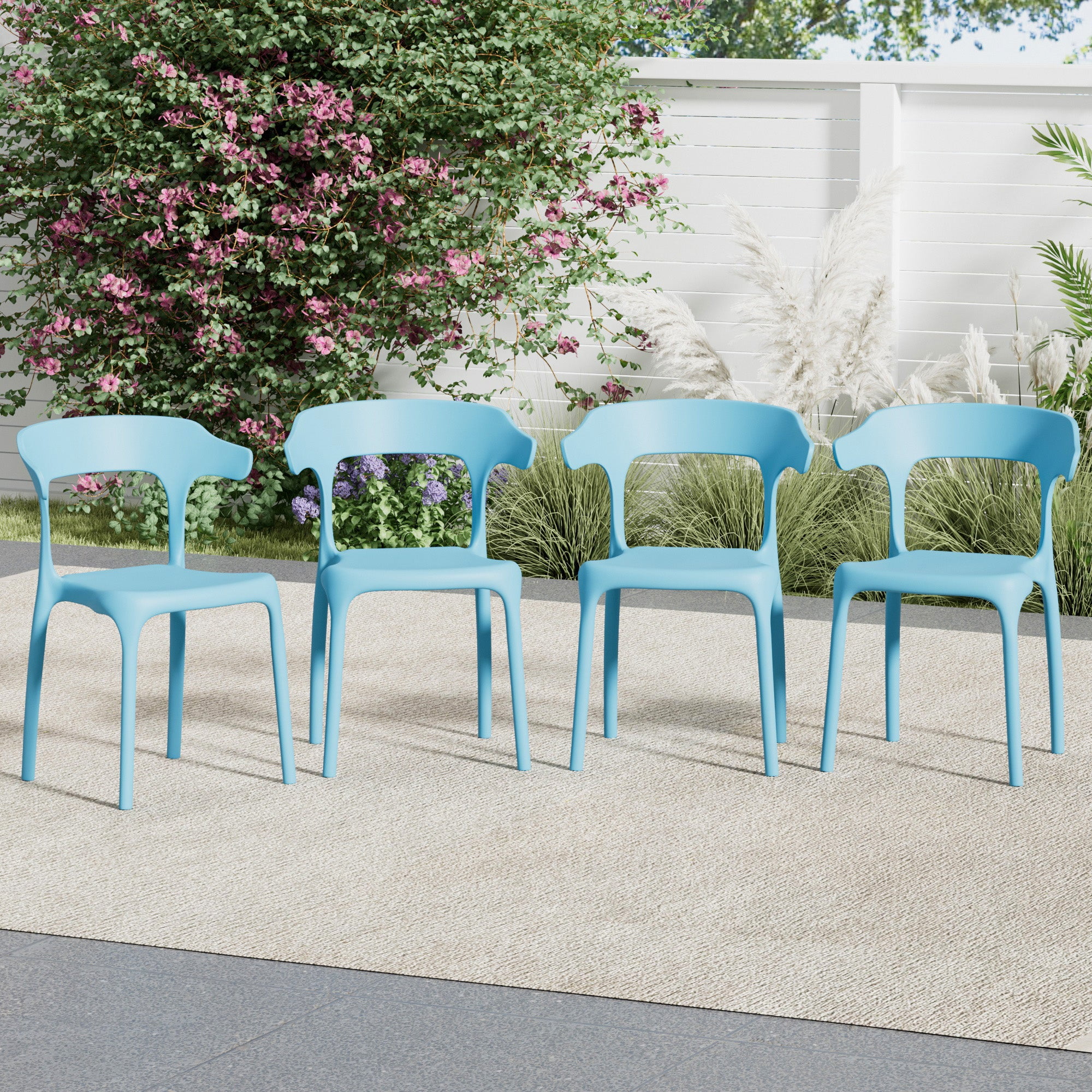VECELO Stackable Patio Dining Chair Set of 4, Outdoor/Indoor Dining Chairs for Restaurant, Poolside and Garden, No Assembly, Blue