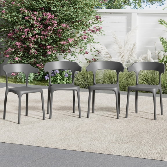 VECELO Stackable Patio Dining Chair Set of 4, Outdoor/Indoor Dining Chairs for Restaurant, Poolside and Garden, No Assembly, Grey