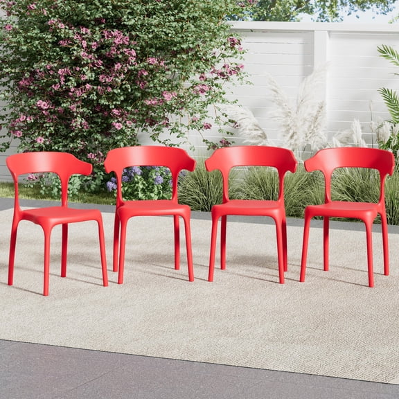 VECELO Stackable Patio Dining Chair Set of 4, Outdoor/Indoor Dining Chairs for Restaurant, Poolside and Garden, No Assembly, Red