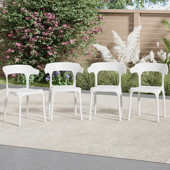 VECELO Stackable Patio Dining Chair Set of 4, Outdoor/Indoor Dining Chairs for Restaurant, Poolside and Garden, No Assembly, White
