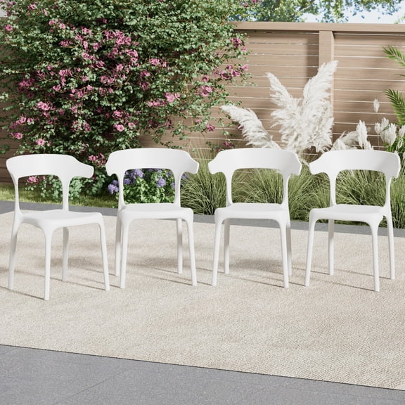VECELO Stackable Patio Dining Chair Set of 4, Outdoor/Indoor Dining Chairs for Restaurant, Poolside and Garden, No Assembly, White
