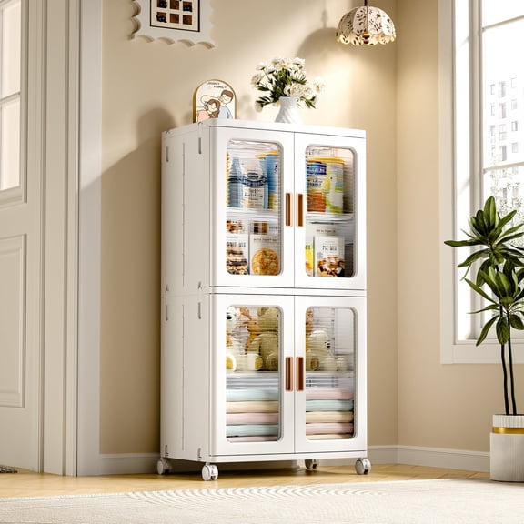 VECELO Stackable Storage Bins with Lids, 2-Packs Storage Organizers with Smooth-Rolling Wheels and Dual Door, Plastic Closet Collapsible Storage Bins for Home, Office and Dorm