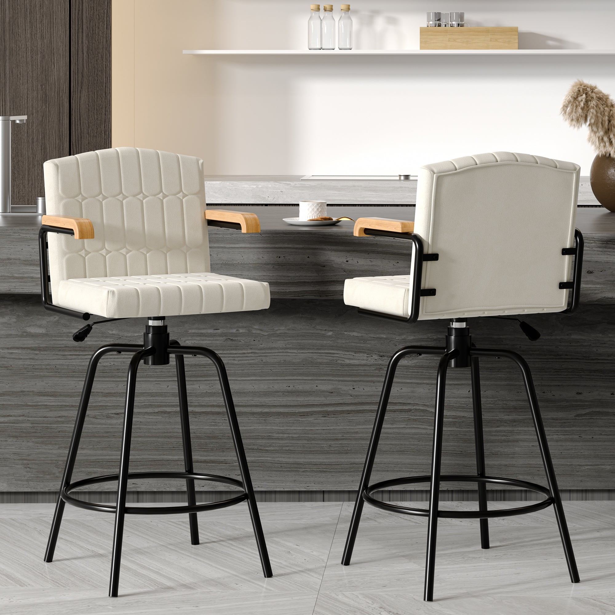 VECELO Swivel Bar Stools Set of 2 with Back and Armrest, Counter Height ...