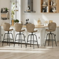 VECELO Swivel Bar Stools Set of 4 with Back, Height Adjustable, Faux Leather Upholstered Bar Chairs for Kitchen Island & Home, Brown