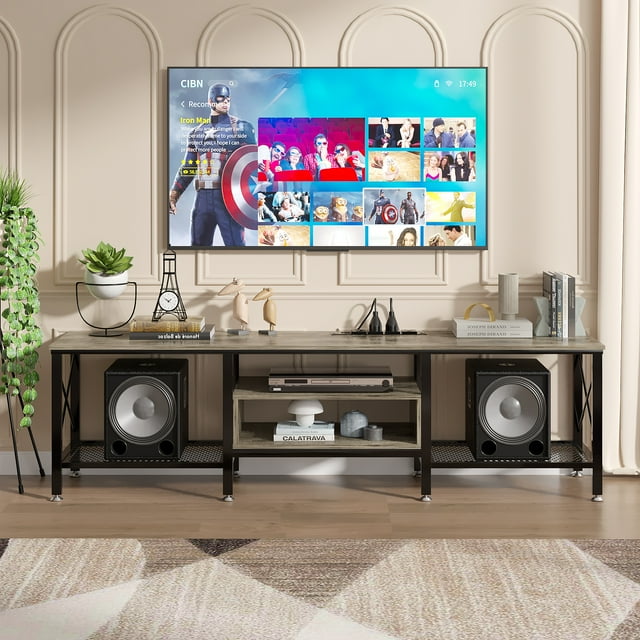 VECELO TV Stand for TV up to 75 Inch, Entertainment Center TV Console with Storage Shelves for Living Room, Gray