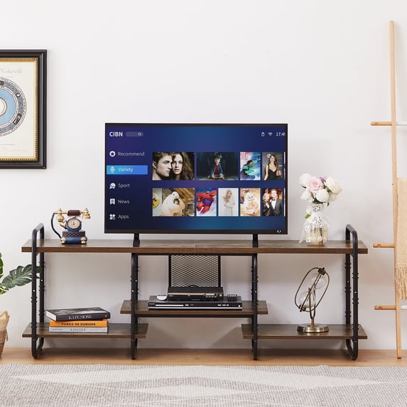 VECELO TV Stand for TVs up to 65 inch, Entertainment Center Console Table with Storage Shelves for Home/Living Room/Office, Brown