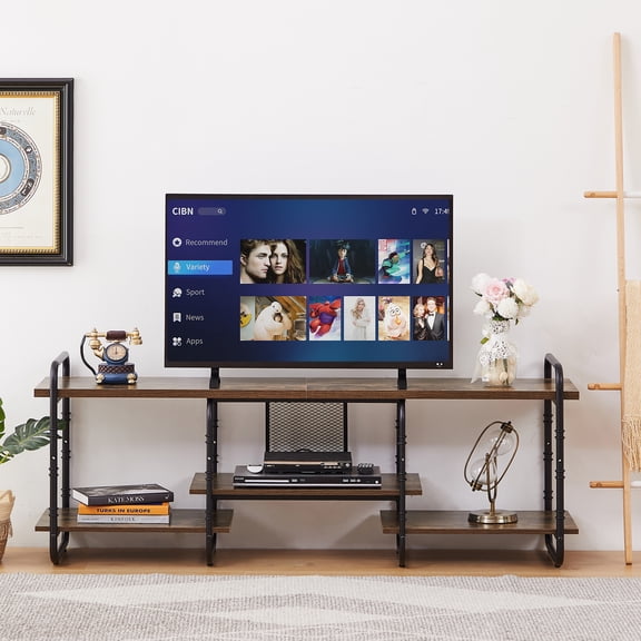 VECELO TV Stand for TVs up to 65 inch, Entertainment Center Console Table with Storage Shelves for Home/Living Room/Office, Brown