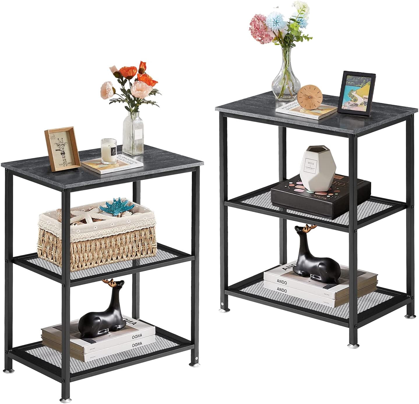 VECELO Tall End Side Tables, 30" Height Nightstand with 3-Tier Storage ...