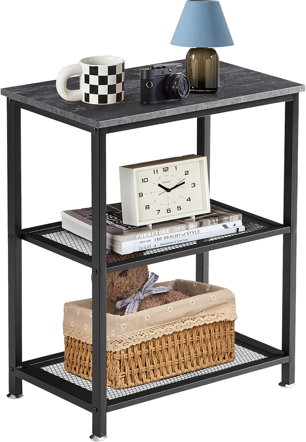VECELO Tall End Side Tables, 30" Height Nightstand with 3-Tier Storage ...