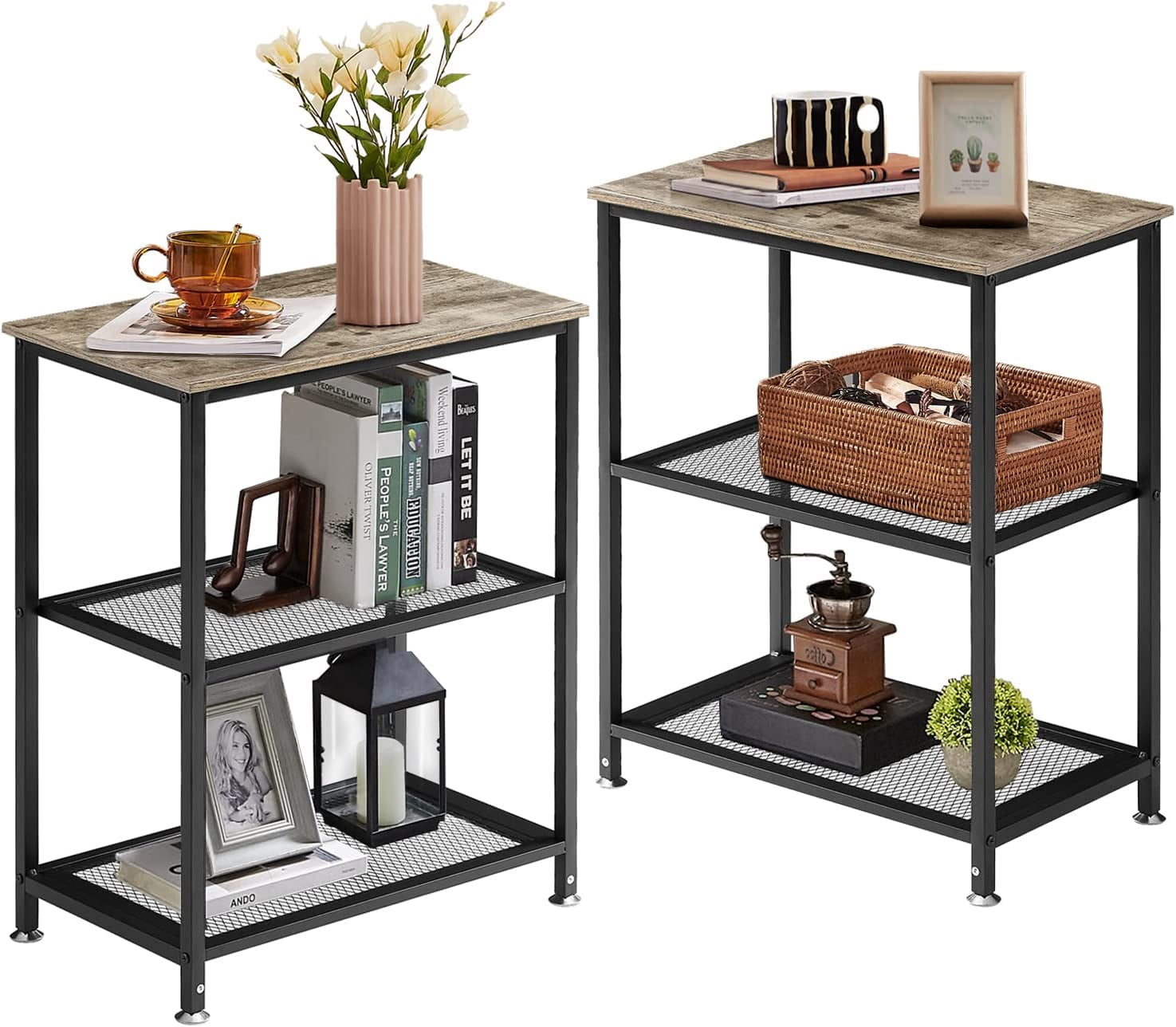 VECELO Tall End Side Tables, 30" Height Nightstand with 3-Tier Storage ...