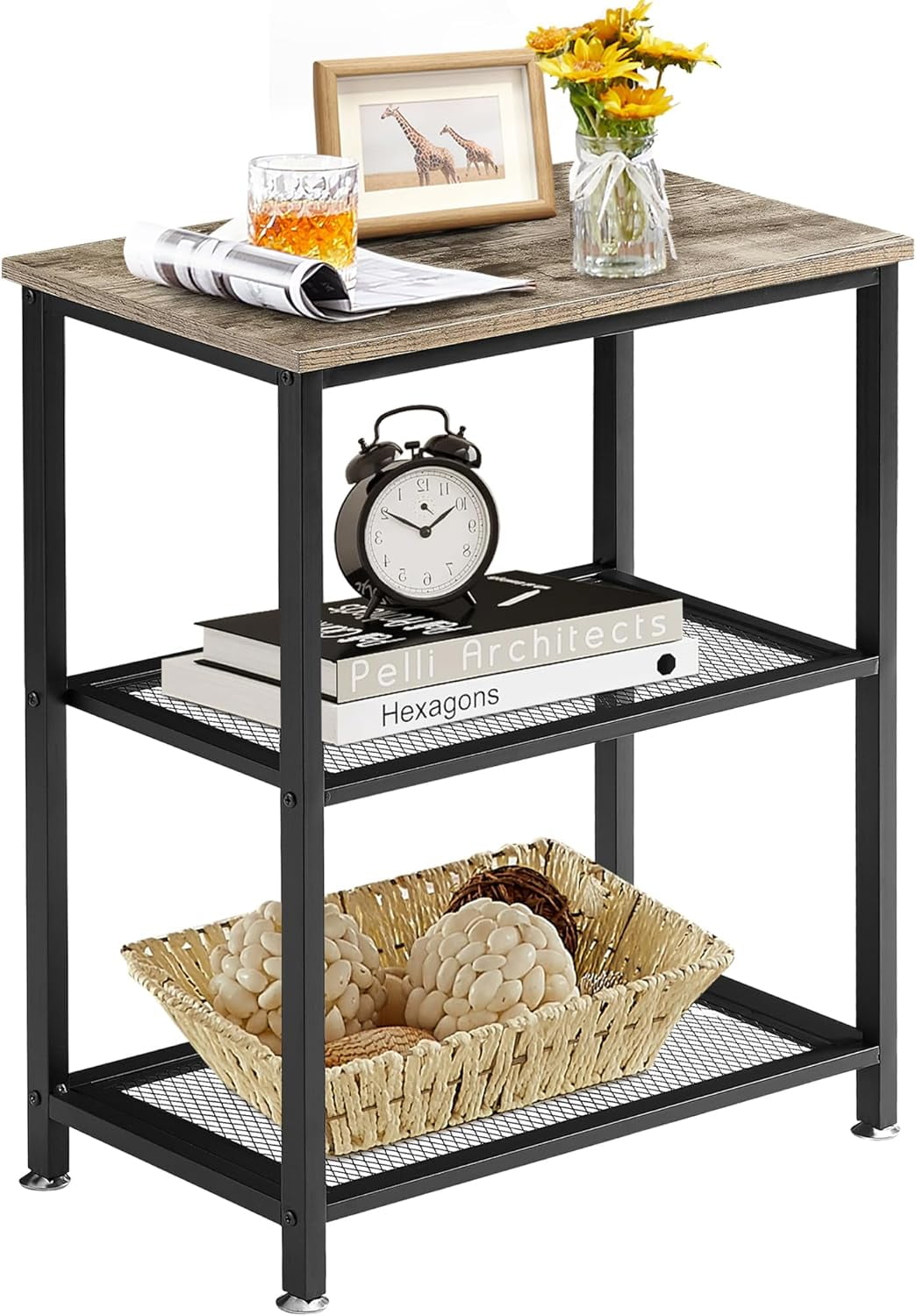VECELO Tall End Side Tables, 30" Height Nightstand with 3-Tier Storage ...