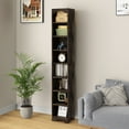 thumbnail image 1 of VECELO Tall Narrow Corner Bookcase, Enclosed Free-Standing Storage Cabinet with Adjustable Shelves, Anti-tilting Device and Dust-Free Organization, Brown, 1 of 11