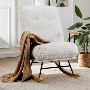 Pemberly Row French Provincial Style Rocking Chair in Antique White ...