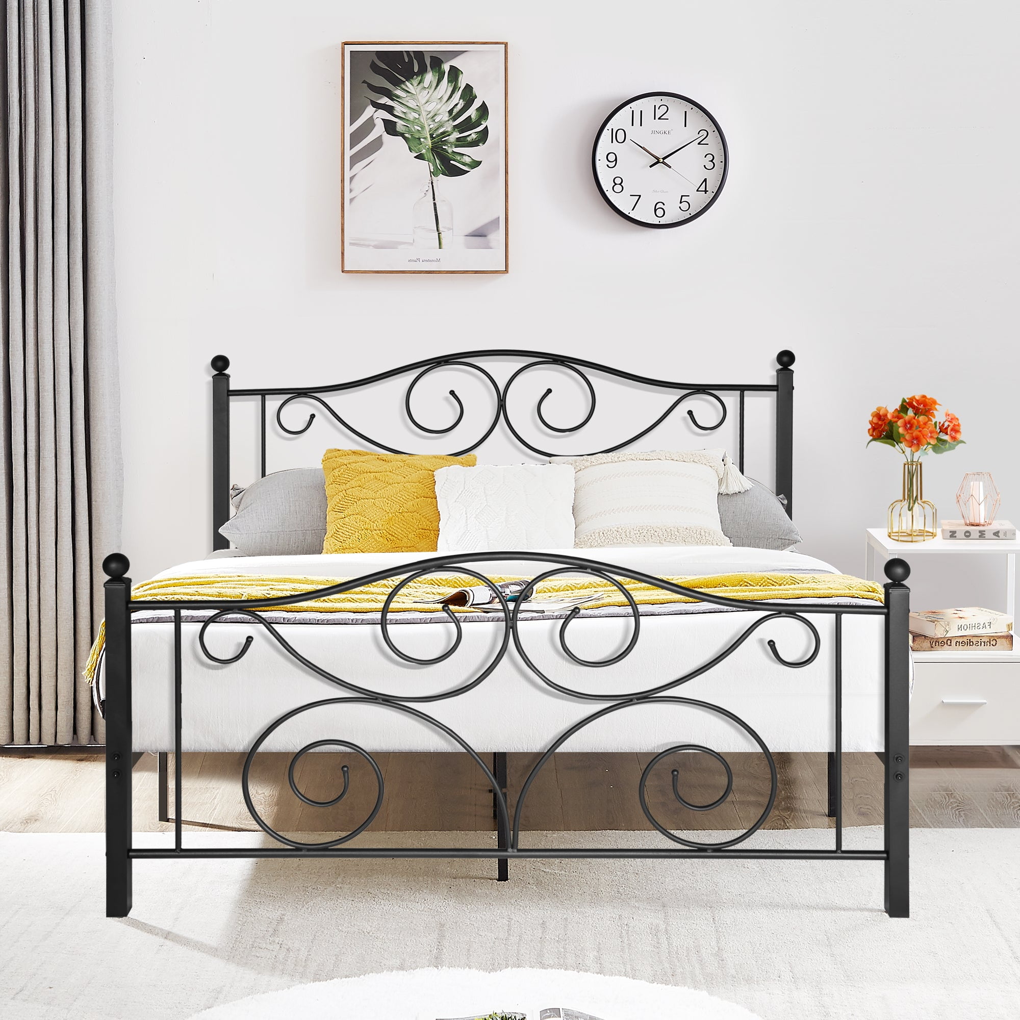 VECELO Traditional Metal Platform Bed Frame with Butterfly Shape