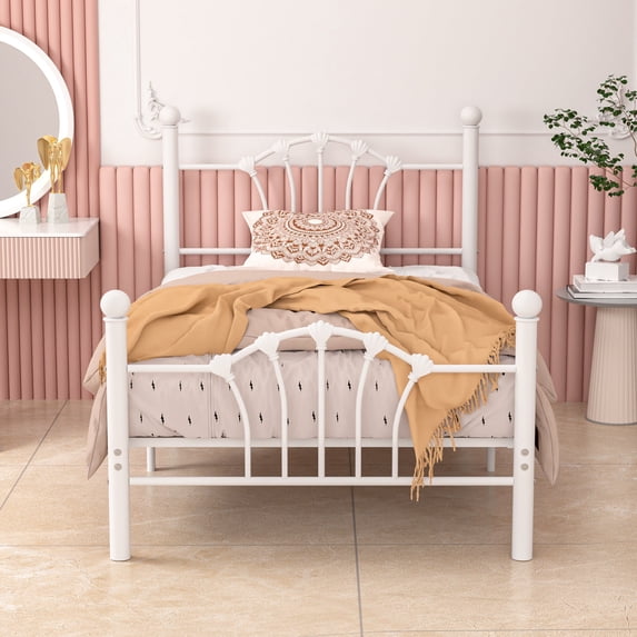 VECELO Twin Bed Frame with Headboard and Footboard, Modern Metal Platform Bed Frame for Bedroom, No Box Spring Needed, Noise Free, Easy Assembly, White