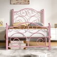 thumbnail image 1 of VECELO Twin Size Bed Frame with Butterfly Shaped Headboards and Footboard, Metal Platform Bed Frame/Mattress Foundation, No Box Spring Needed, Easy Assembly, Pink, 1 of 8