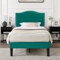 thumbnail image 1 of VECELO Twin Bed Frame, Nailhead Trim Upholstered Platform Bed with Adjustable Headboard, Wooden Slats Support/No Box Spring Needed, Dark Green, 1 of 9