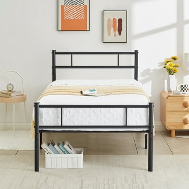 VECELO Twin Bed Frame with Headboard and Footboard, Metal Platform Bed Frame No Box Spring Needed Easy Assembly Mattress Foundation, Twin Size, Black