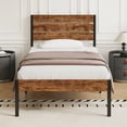 thumbnail image 1 of VECELO Twin Bed Frame with Wooden Headboard, Rustic Industrial Platform Bed and Strong Metal Slats, No Box Spring Needed, Brown, 1 of 12