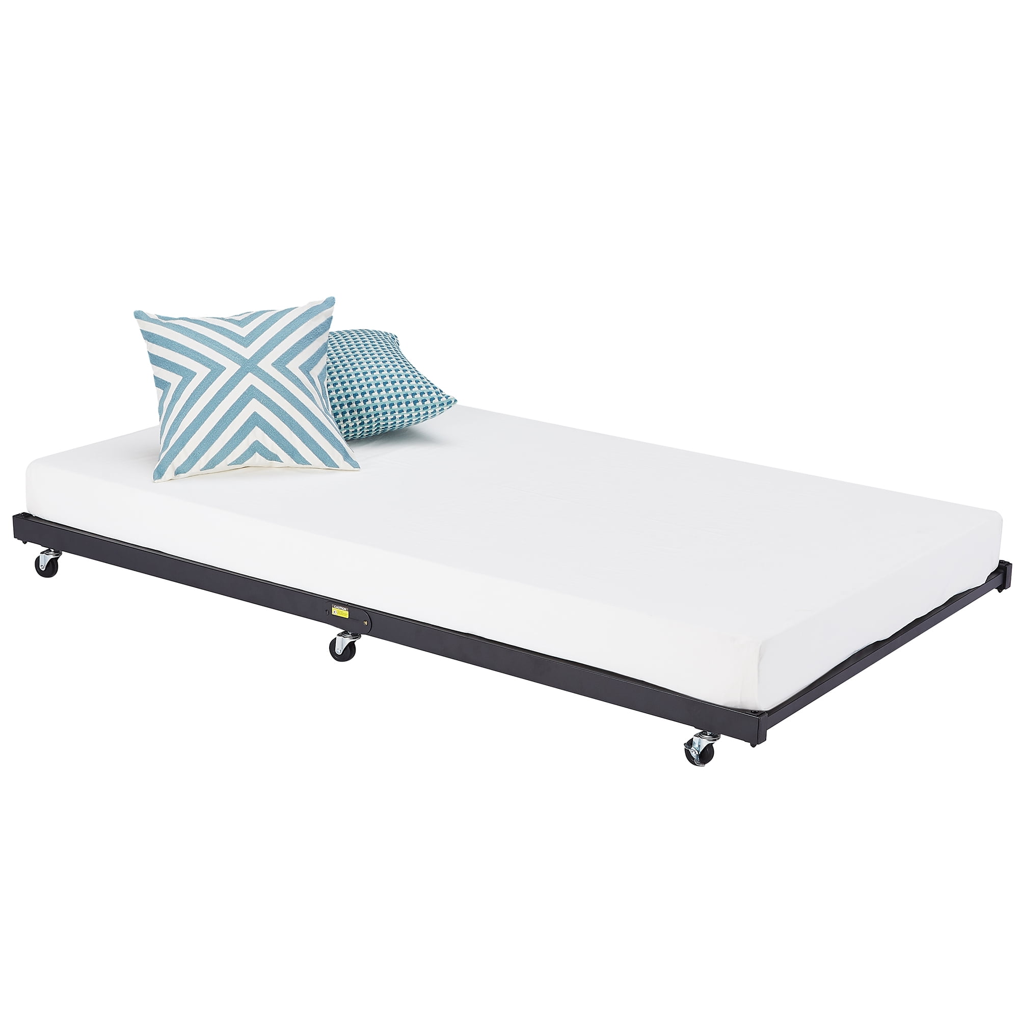 VECELO Twin Daybed Trundle RollOut Metal Bed Frame, 2 Locking Casters