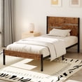 thumbnail image 1 of VECELO Twin Industrial Wooden Headboard Metal Bed, Brown, 1 of 14