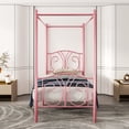 thumbnail image 1 of VECELO Twin Metal Bed Frame, Canopy Four Posters Platform Bed Frame with Headboard & Footboard, No Box Spring Needed, Pink, 1 of 7