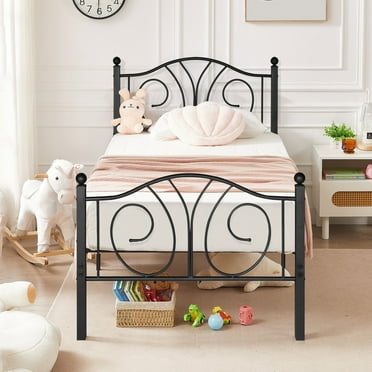 VECELO Twin Metal Bed Frame with Headboard and Footboard, Heavy Duty Slat Support/Mattress Foundation Platform Bed, Black