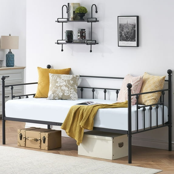 VECELO Twin Metal Daybed Platform Bed Frame, Slat Support & Under-bed Storage Sofa Bed, Black