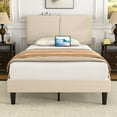 thumbnail image 1 of VECELO Twin Size Bed Frame with Charging Station, Upholstered Platform Bed Frame with Adjustable Headboard, Wooden Slats Support, No Box Spring Needed, Beige, 1 of 9