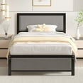 thumbnail image 1 of VECELO Twin Size Bed Frame Metal Platform Bed with Upholstered Headboard, No Box Spring Needed, Gray, 1 of 11