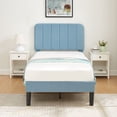 thumbnail image 1 of VECELO Twin Size Bed Frame, Modern Upholstered Platform Bed Frame with Adjustable Headboard, Wooden Slats Support/No Box Spring Needed, Light Blue, 1 of 12