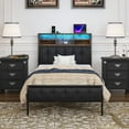 thumbnail image 1 of VECELO Twin Size Bed Frame, Storage Headboard with Charging Station and LED Lights, Upholstered Platform Bed Frame with Book Case, Noise Free, No Box Spring Needed, Easy To Assemble, 1 of 5