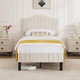 thumbnail image 1 of VECELO Twin Size Bed Frame with Upholstered Flannel Fabric Adjustable Headboard, Strong Wood Slats Supports, No Box Spring Needed, Beige, 1 of 8