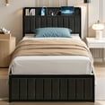 thumbnail image 1 of VECELO Twin Size Bed, Metal Frame Platform Bed Frame, PU Leather Upholstered Headboard with Storage Charging Station, No Box Spring Needed, Sturdy for Bedroom, Black, 1 of 13