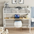 thumbnail image 1 of VECELO Twin Size  Heavy Duty Metal Loft Bed Frame with Desk, Removable Ladder & Safety Stairs & Full-Length Guardrail for Dormitory No Box Spring Needed, White, 1 of 10
