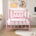 thumbnail image 1 of VECELO Twin Size Metal Bed Frame with Headboard & Footboard for Kids, No Box Spring Needed, Pink, 1 of 11