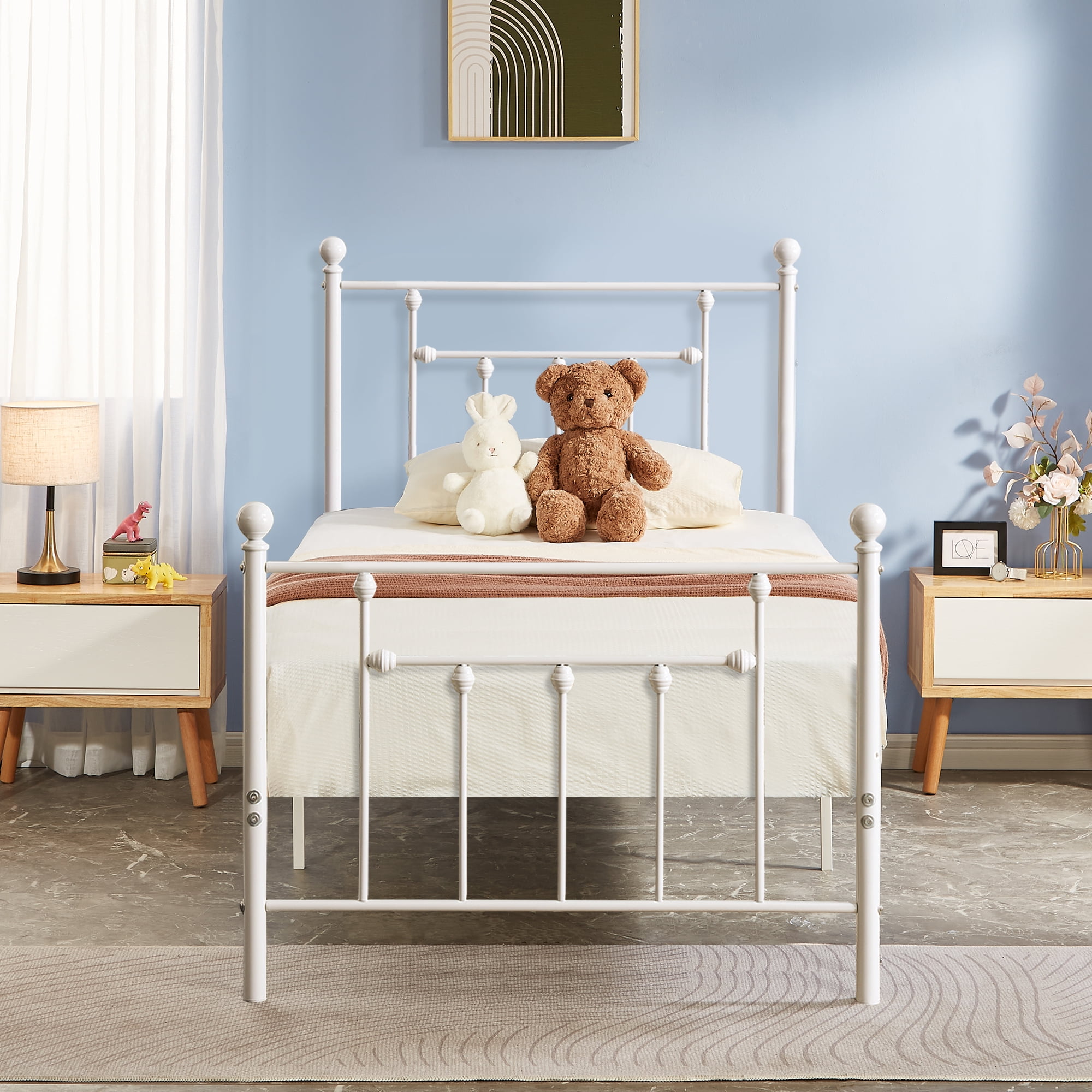 VECELO Twin Size Metal Platform Bed Frame with Headboard