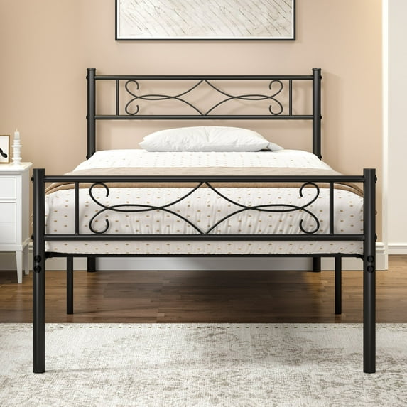 VECELO Twin Size Metal Platform Bed Frame with Headboard and Footboard, Strong Steel Slat Support/No Box Spring Needed, Easy Assembly, Black