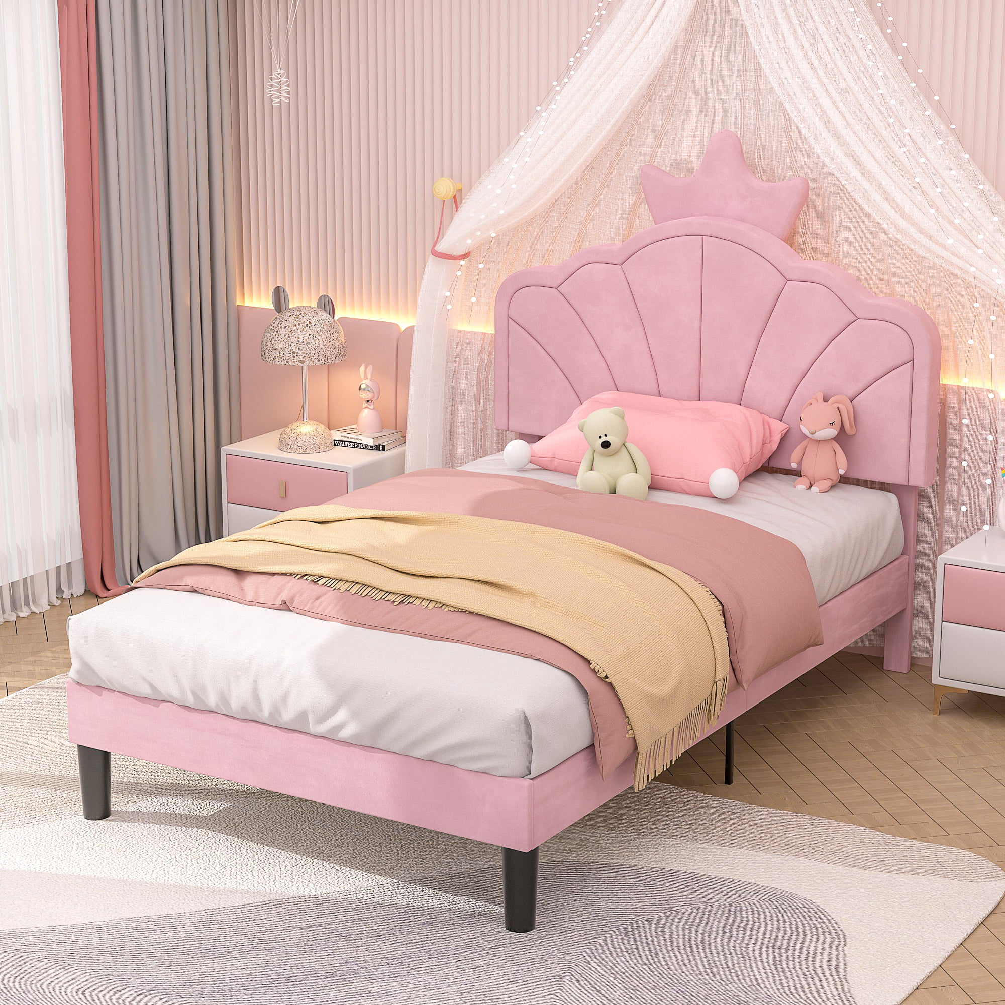 Single Cute Girl Headboards Pink Twin Bed Frame For Girls, Twin - Main Image