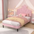 thumbnail image 1 of VECELO Twin Size Platform Bed Frame with Crown Headboard, Adjustable Height Upholstered Princess Bed for Kids Boys Girls Teens Bedroom, No Box Spring Needed, Pink, 1 of 10