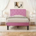 thumbnail image 1 of VECELO Twin Size Platform Bed Frame Upholstered Beds with Height-Adjustable Linen Button Tufted Headboard, Bed Frame, Pink, 1 of 8