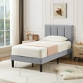 thumbnail image 1 of VECELO Twin Size Platform Bed Frame, Velvet Upholstered Bed Frame with Adjustable Headboard, No Box Spring Needed, Easy Assembly, Light Gray, 1 of 10