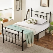 VECELO Twin Size Platform Bed with Victorian Headboard & Footboard, Slats Support, Black