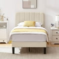 thumbnail image 1 of VECELO Twin Size Upholstered Beds, Modern Platform Bed Frame with Adjustable Headboard, Wooden Slats Support/No Box Spring Needed, Beige, 1 of 12