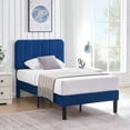 thumbnail image 1 of VECELO Twin Size Upholstered Beds, Modern Platform Bed Frame with Adjustable Headboard, Wooden Slats Support/No Box Spring Needed, Dark Blue, 1 of 13