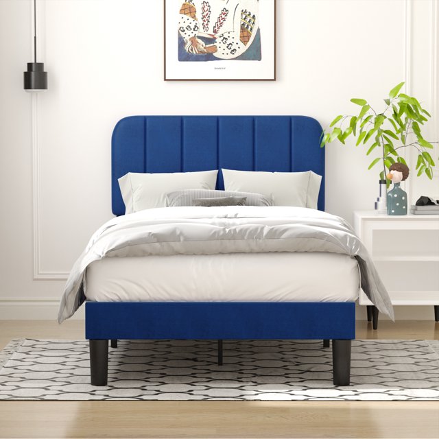 VECELO Twin Size Upholstered Beds, Modern Platform Bed Frame with Adjustable Headboard, Wooden